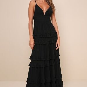 Lulus Lavish Perfection Black Ruffled Tiered Maxi Dress - Size XS